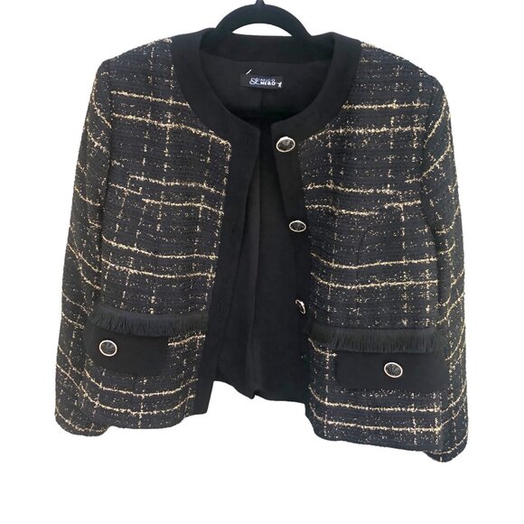 BIANCO NERO Black Gold Tweed Jacket NEW without Tag Size L - Picture 8 of 8